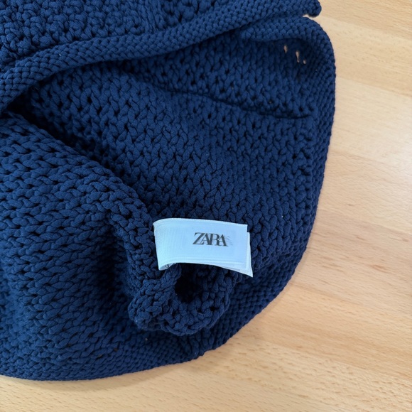 Zara Navy Blue Chunky Knit Button Front Sweater Vest Gold Buttons Size Small - Picture 7 of 8